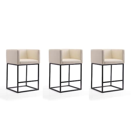 Manhattan Comfort Embassy Counter Stool in Cream and Black, PK3 3-CS011-CR